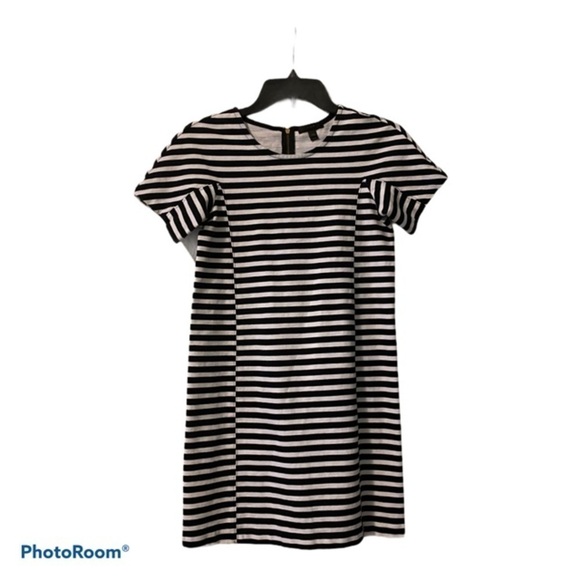 OG Jcrew Dress - J. Crew Black and White Stripe Short Sleeve shift dress - Picture 2 of 7